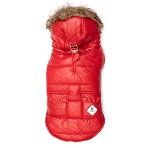 The Worthy Dog Park City Puffer Hoodie Jacket Red XS Winter Sherpa Pet Cozy NWT